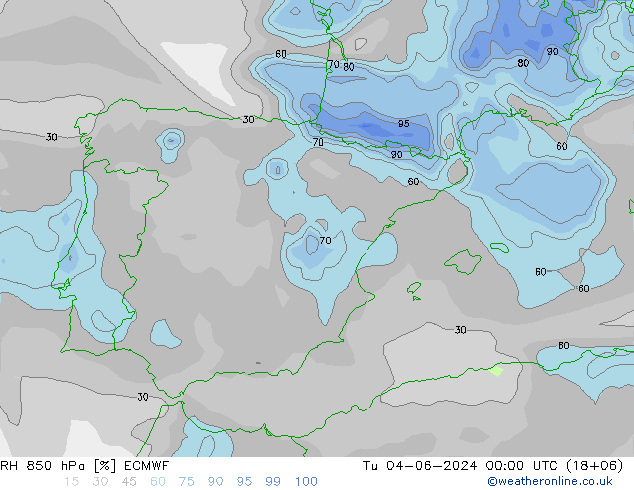 850 hPa Nispi Nem ECMWF Sa 04.06.2024 00 UTC