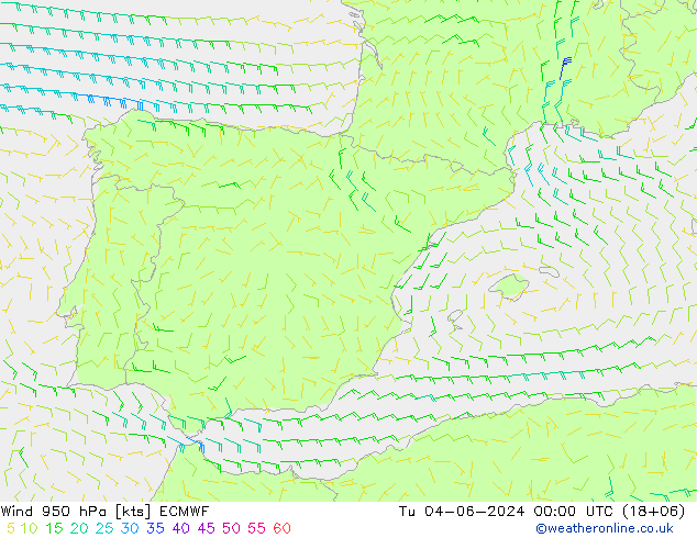 wiatr 950 hPa ECMWF wto. 04.06.2024 00 UTC