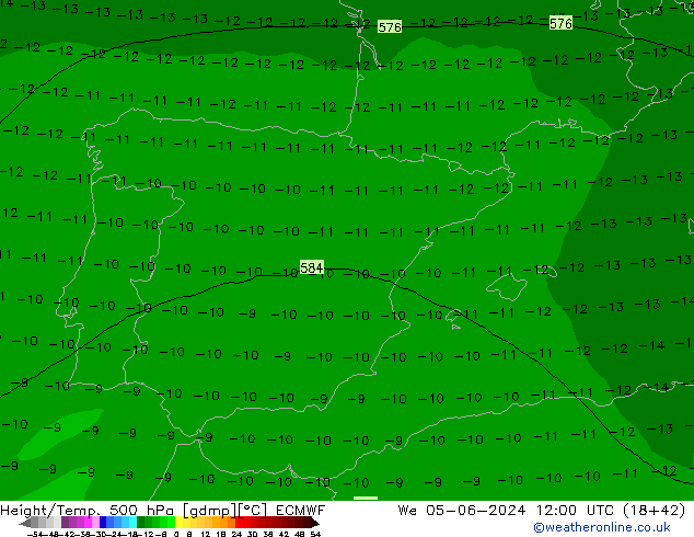 Z500/Rain (+SLP)/Z850 ECMWF We 05.06.2024 12 UTC