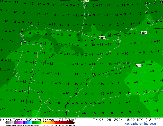 Z500/Rain (+SLP)/Z850 ECMWF gio 06.06.2024 18 UTC