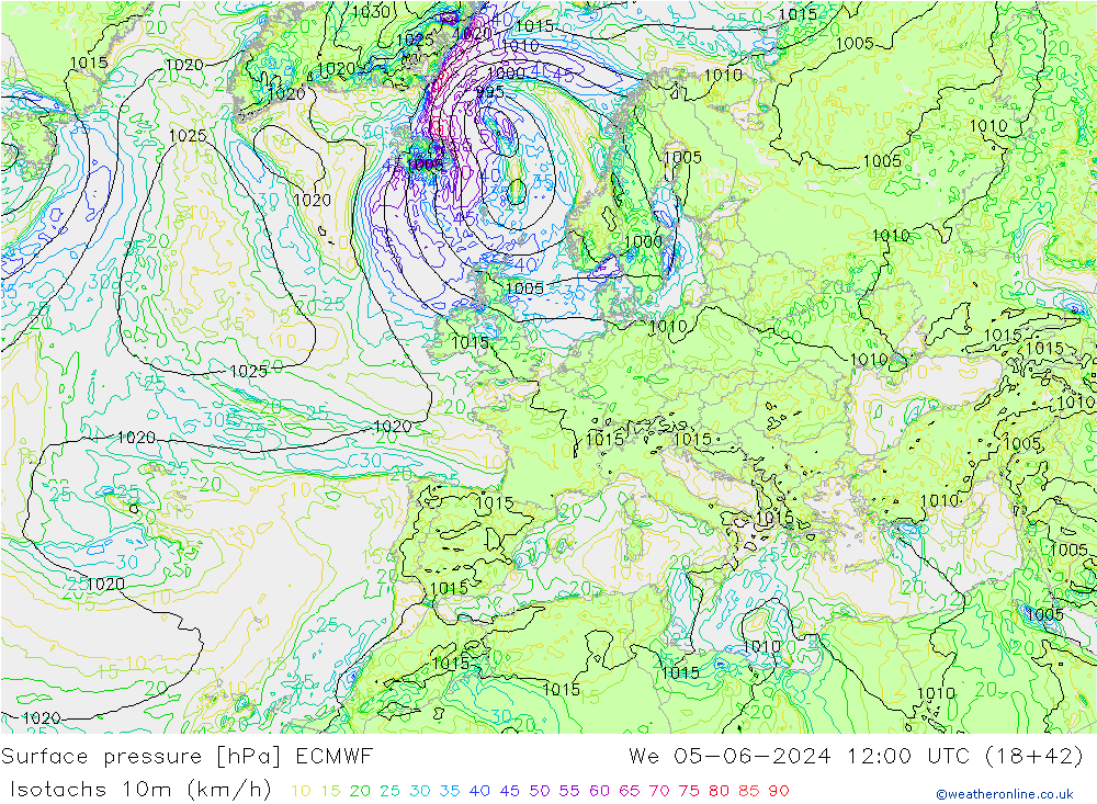 Isotaca (kph) ECMWF mié 05.06.2024 12 UTC