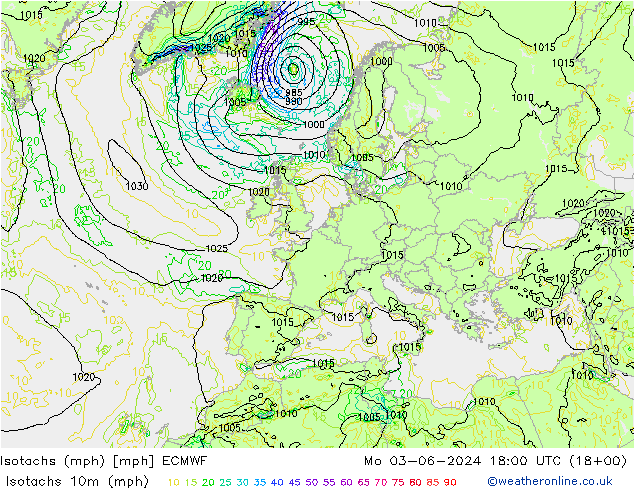 Isotachs (mph) ECMWF Mo 03.06.2024 18 UTC