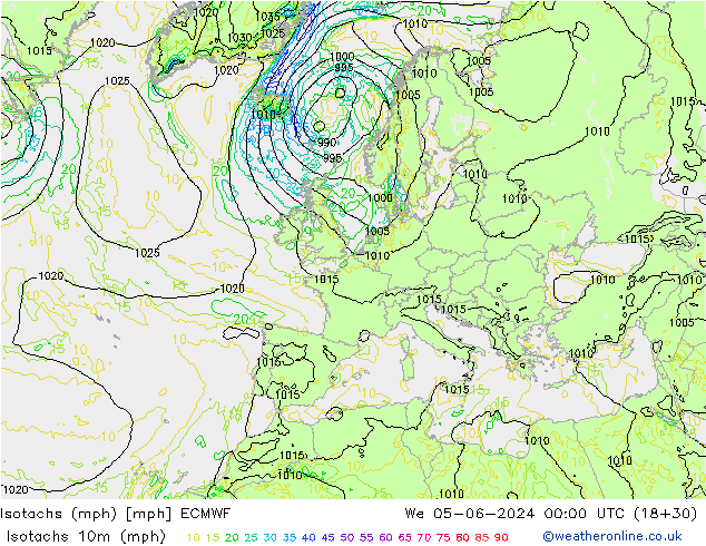 Isotaca (mph) ECMWF mié 05.06.2024 00 UTC