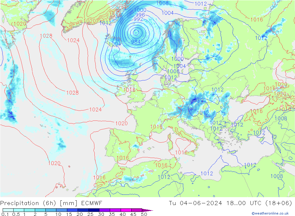 Z500/Rain (+SLP)/Z850 ECMWF Tu 04.06.2024 00 UTC