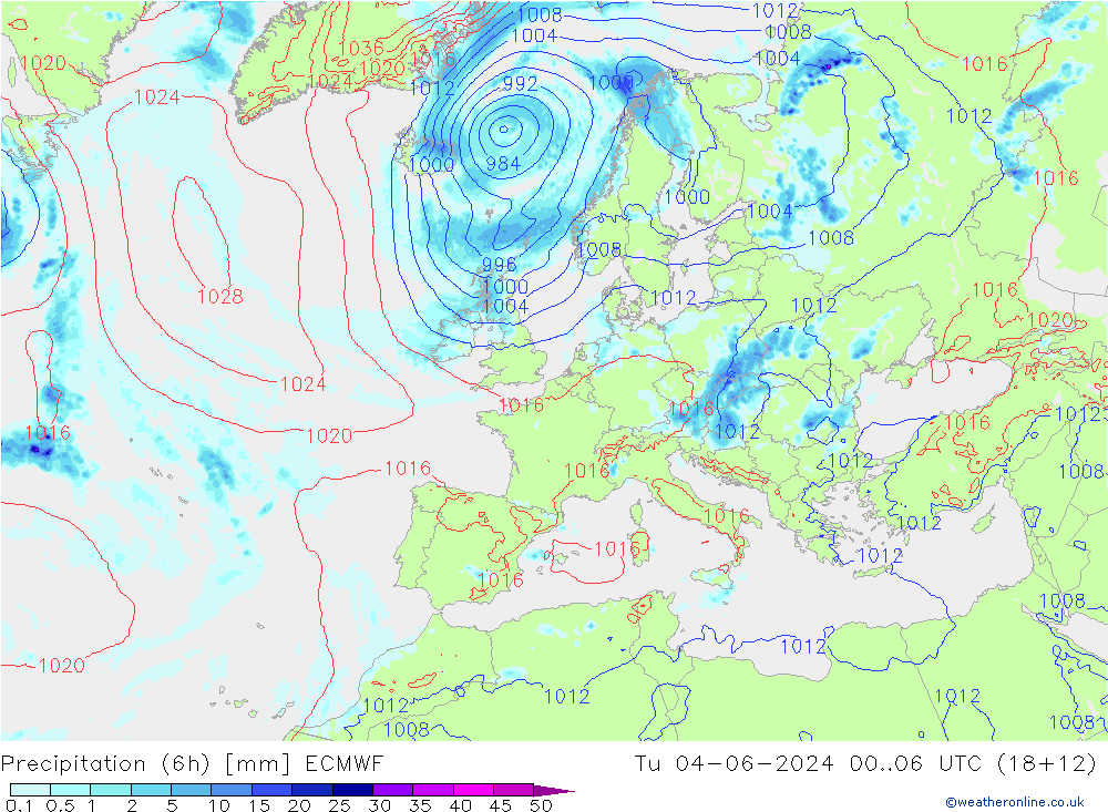 Z500/Yağmur (+YB)/Z850 ECMWF Sa 04.06.2024 06 UTC