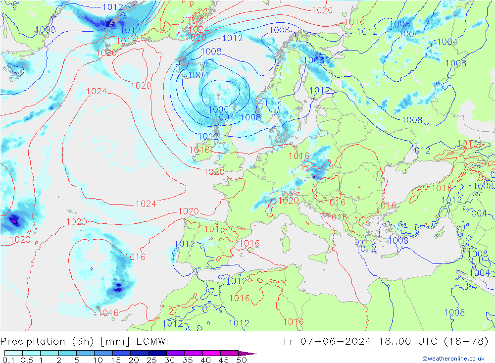 Z500/Rain (+SLP)/Z850 ECMWF Fr 07.06.2024 00 UTC