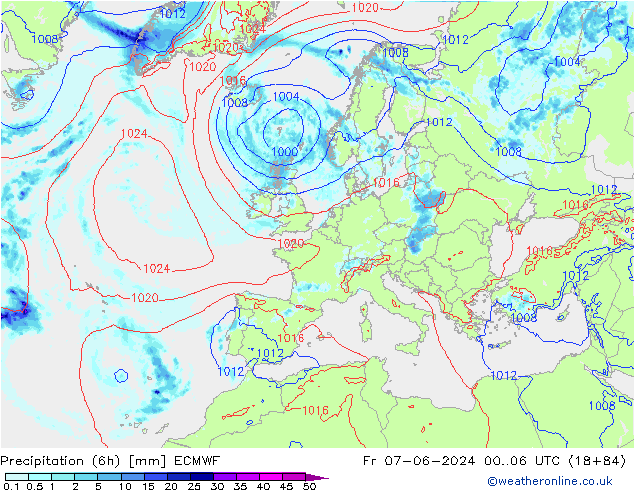 Z500/Rain (+SLP)/Z850 ECMWF Fr 07.06.2024 06 UTC