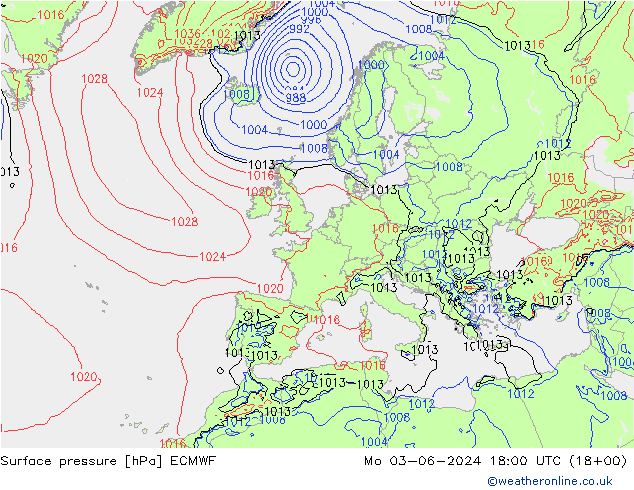 地面气压 ECMWF 星期一 03.06.2024 18 UTC