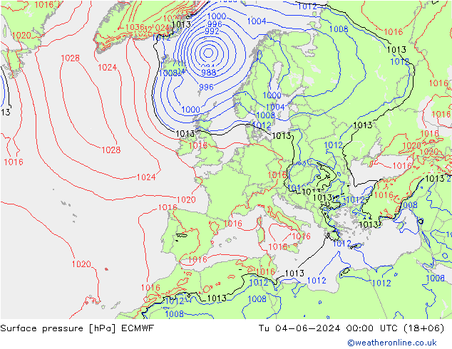 Atmosférický tlak ECMWF Út 04.06.2024 00 UTC