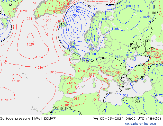 Bodendruck ECMWF Mi 05.06.2024 06 UTC