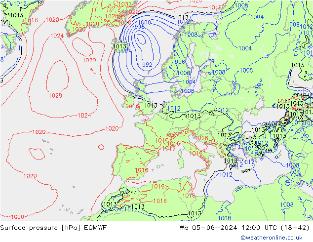 Luchtdruk (Grond) ECMWF wo 05.06.2024 12 UTC