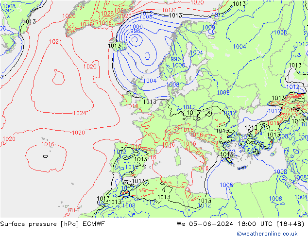 pressão do solo ECMWF Qua 05.06.2024 18 UTC