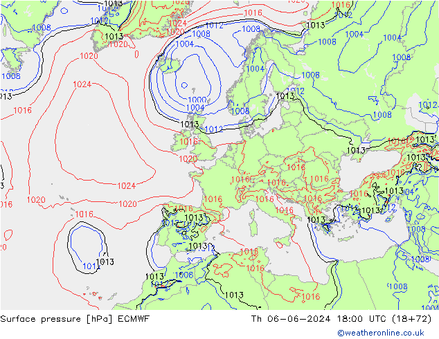 Presión superficial ECMWF jue 06.06.2024 18 UTC