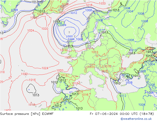 ciśnienie ECMWF pt. 07.06.2024 00 UTC