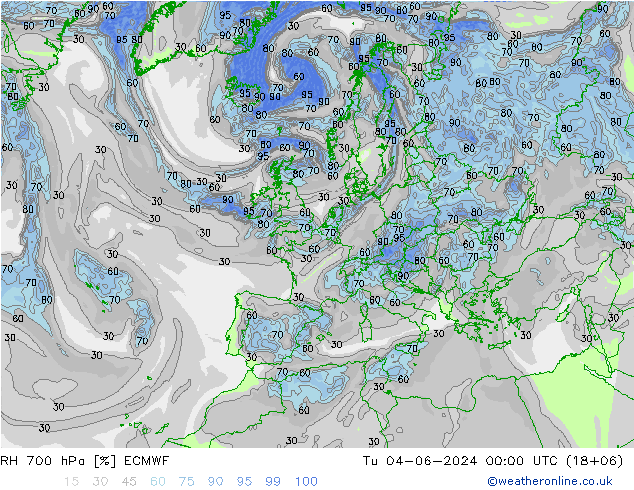 RH 700 hPa ECMWF Di 04.06.2024 00 UTC