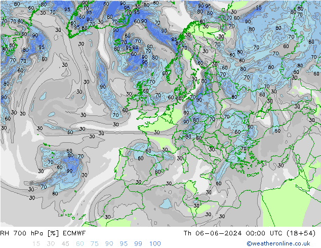 RH 700 hPa ECMWF Qui 06.06.2024 00 UTC