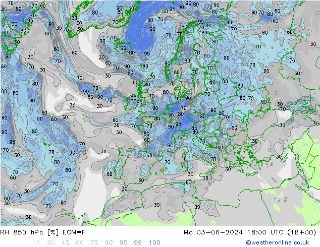 Humedad rel. 850hPa ECMWF lun 03.06.2024 18 UTC