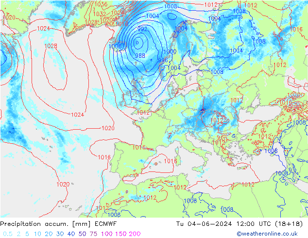 Toplam Yağış ECMWF Sa 04.06.2024 12 UTC