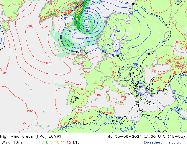 High wind areas ECMWF Mo 03.06.2024 21 UTC