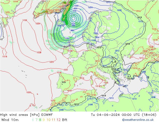 High wind areas ECMWF Tu 04.06.2024 00 UTC