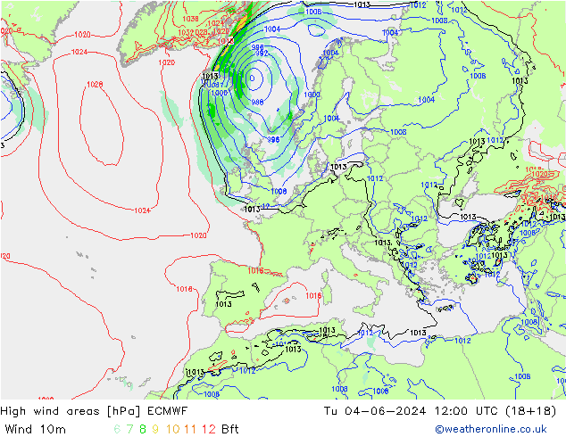 yüksek rüzgarlı alanlar ECMWF Sa 04.06.2024 12 UTC