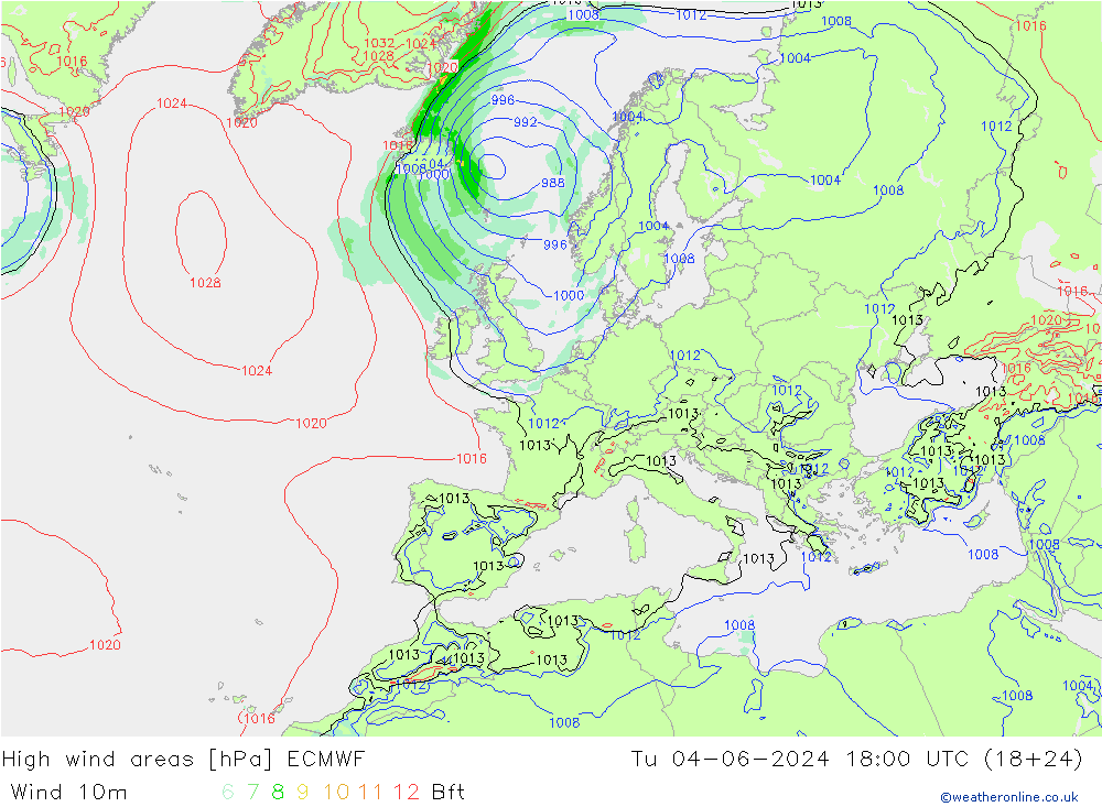 High wind areas ECMWF mar 04.06.2024 18 UTC