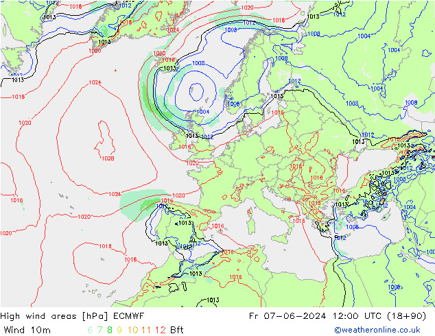 High wind areas ECMWF Fr 07.06.2024 12 UTC