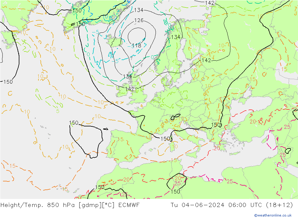 Z500/Yağmur (+YB)/Z850 ECMWF Sa 04.06.2024 06 UTC