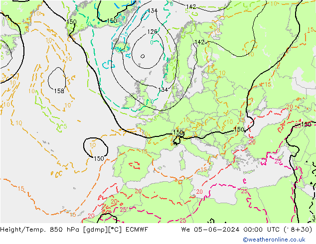 Z500/Rain (+SLP)/Z850 ECMWF St 05.06.2024 00 UTC