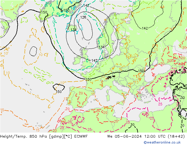 Z500/Rain (+SLP)/Z850 ECMWF mer 05.06.2024 12 UTC