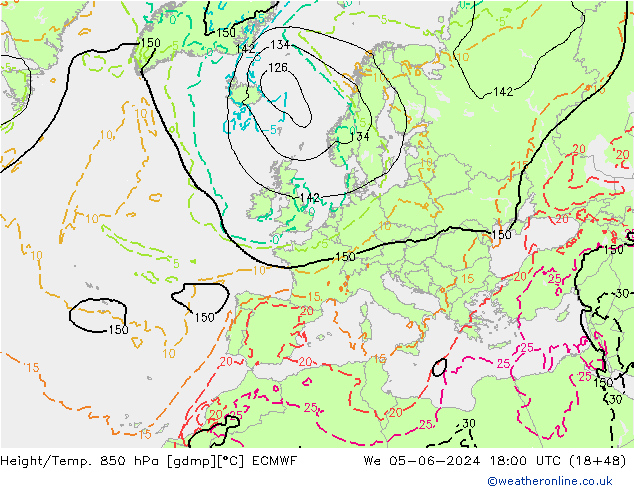 Z500/Rain (+SLP)/Z850 ECMWF St 05.06.2024 18 UTC