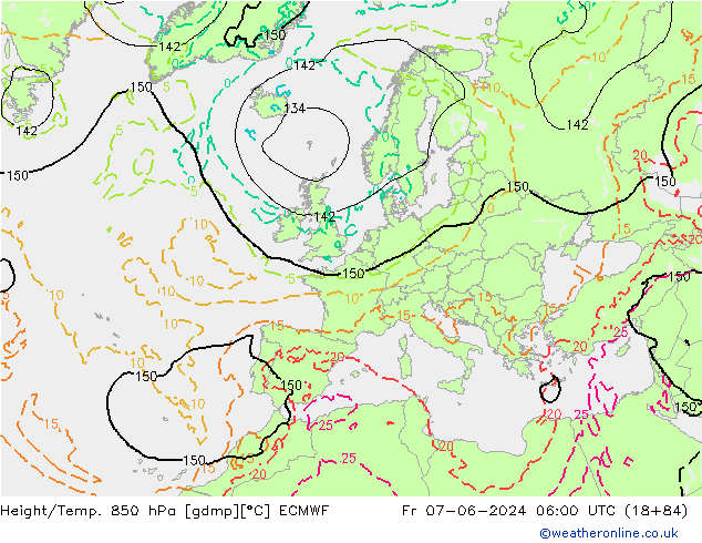 Z500/Rain (+SLP)/Z850 ECMWF Fr 07.06.2024 06 UTC