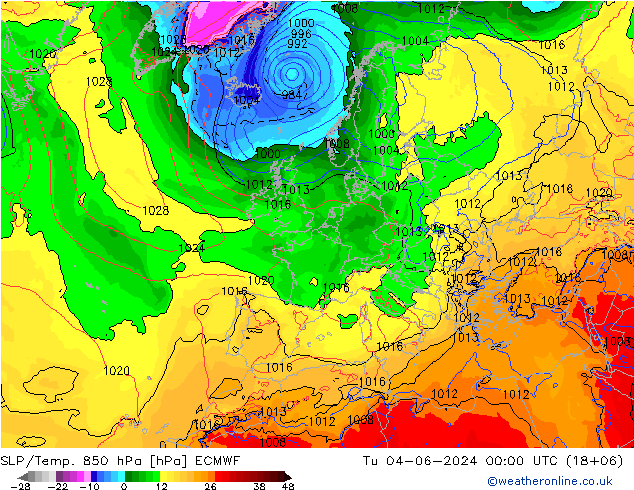 SLP/Temp. 850 hPa ECMWF mar 04.06.2024 00 UTC