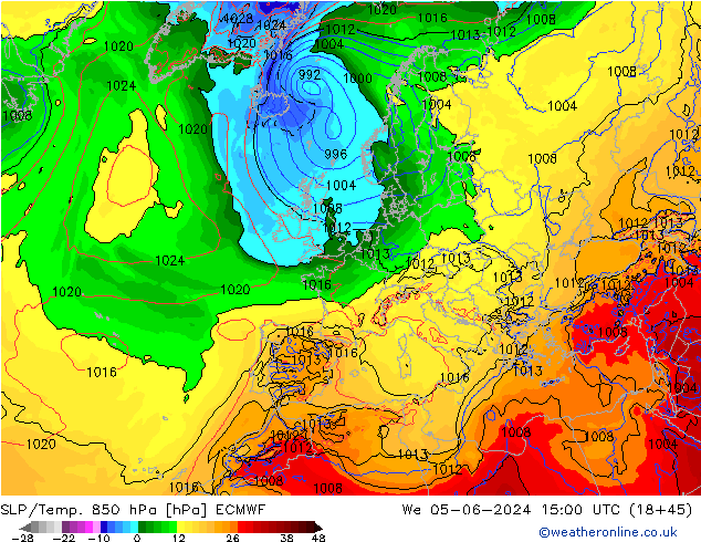 SLP/Temp. 850 hPa ECMWF We 05.06.2024 15 UTC