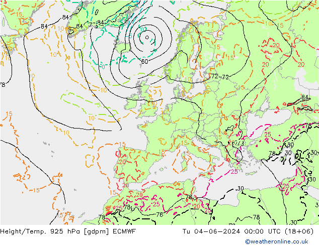 Height/Temp. 925 гПа ECMWF вт 04.06.2024 00 UTC