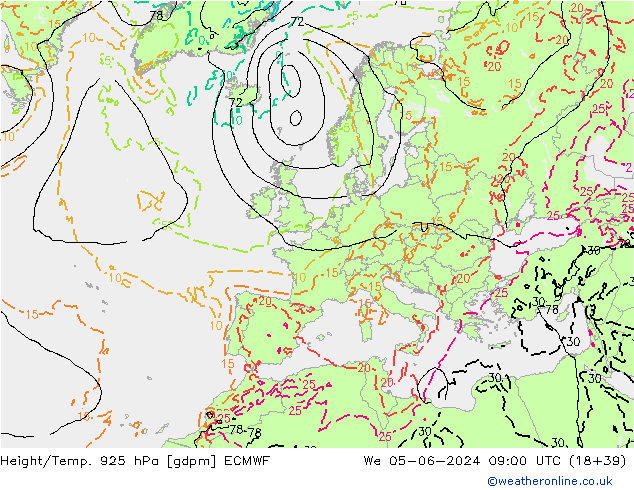 Height/Temp. 925 hPa ECMWF We 05.06.2024 09 UTC