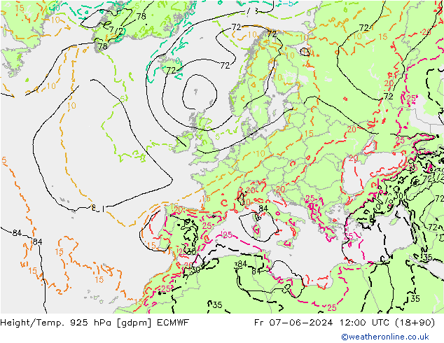 Height/Temp. 925 hPa ECMWF Fr 07.06.2024 12 UTC