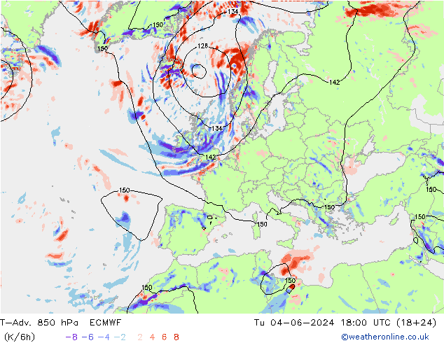 T-Adv. 850 hPa ECMWF mar 04.06.2024 18 UTC