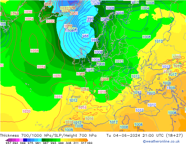 Espesor 700-1000 hPa ECMWF mar 04.06.2024 21 UTC