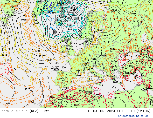 Theta-e 700hPa ECMWF Ter 04.06.2024 00 UTC