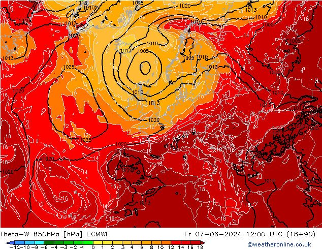 Theta-W 850гПа ECMWF пт 07.06.2024 12 UTC