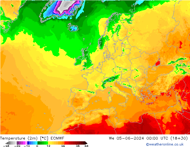 Temperature (2m) ECMWF We 05.06.2024 00 UTC