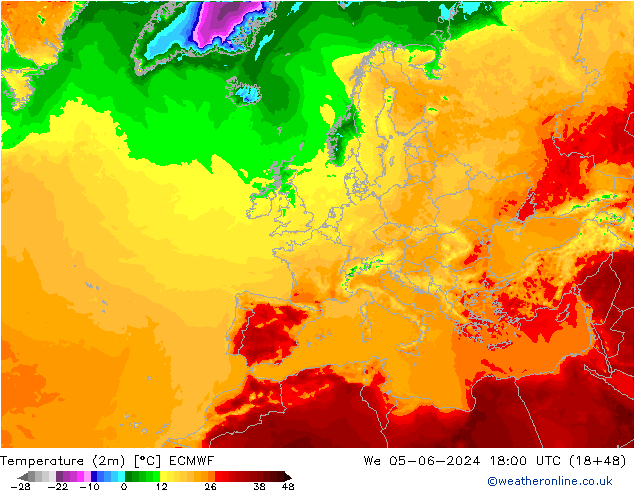 Temperature (2m) ECMWF We 05.06.2024 18 UTC