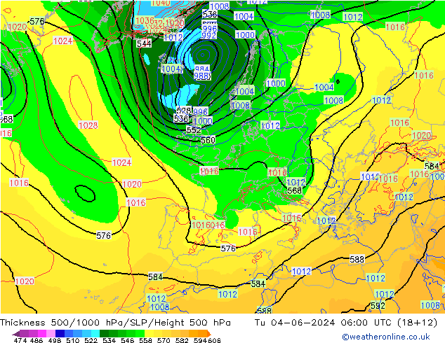 Thck 500-1000hPa ECMWF Út 04.06.2024 06 UTC