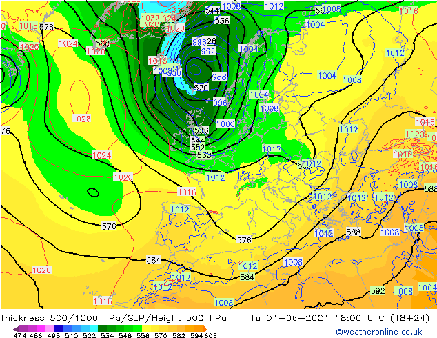 Thck 500-1000hPa ECMWF Út 04.06.2024 18 UTC