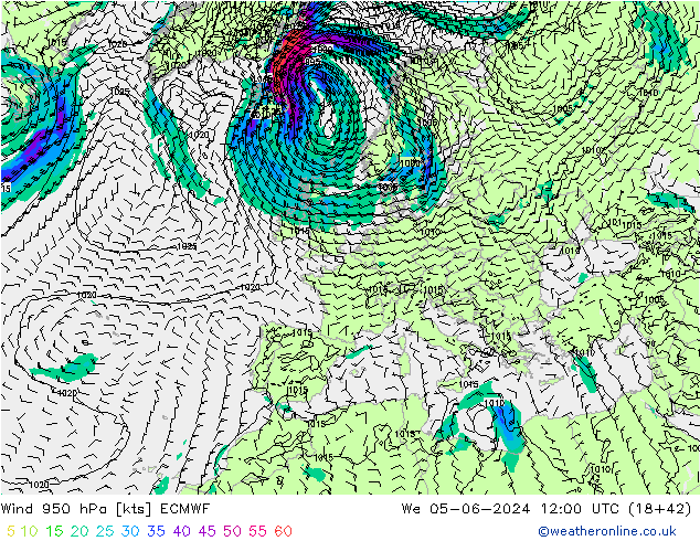 Wind 950 hPa ECMWF We 05.06.2024 12 UTC