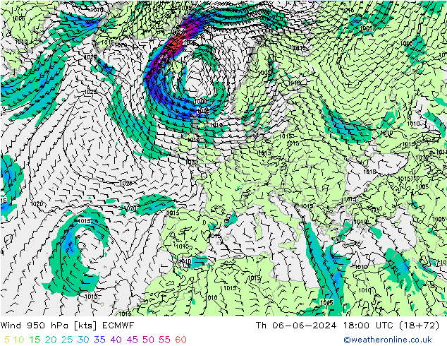 Rüzgar 950 hPa ECMWF Per 06.06.2024 18 UTC