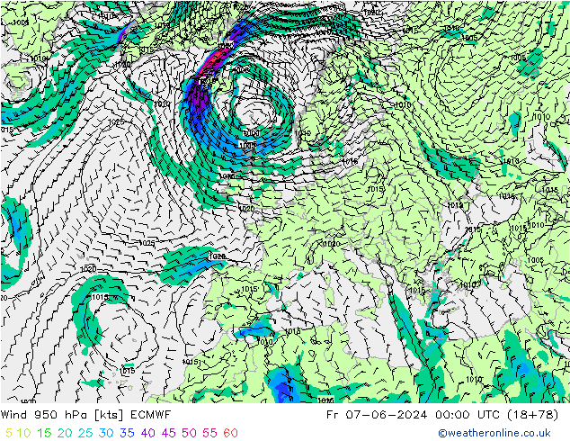 Wind 950 hPa ECMWF Fr 07.06.2024 00 UTC