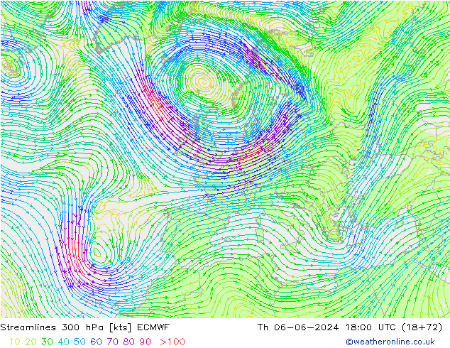 ветер 300 гПа ECMWF чт 06.06.2024 18 UTC
