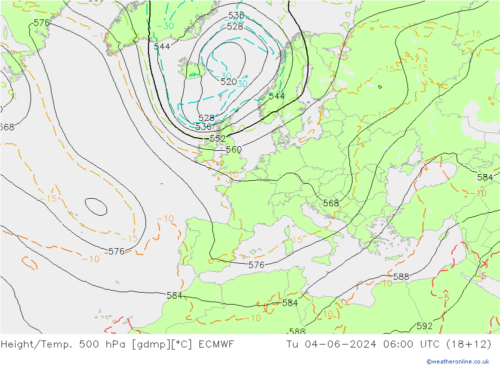 Z500/Yağmur (+YB)/Z850 ECMWF Sa 04.06.2024 06 UTC